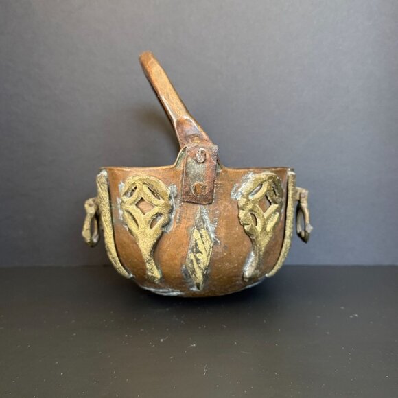 Antique Copper Cache Pot With Brass Embellishments Wobbly Bottom Unique French D - Picture 3 of 13